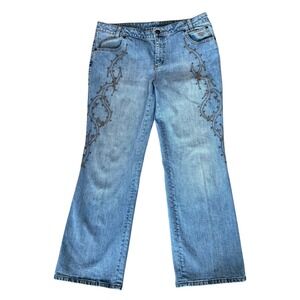 Harley Davidson Womens Studded Flame Bootcut Jeans Blue Denim 96350-07VW Size 16